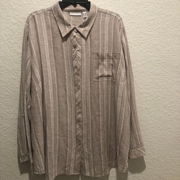 Susan Graver Button Down Striped Shirt - Picture 1 of 7